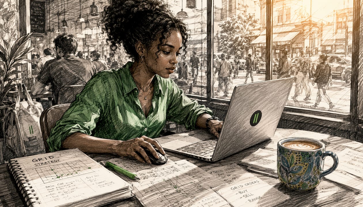 Trader adjusting grid trading orders at computer desk