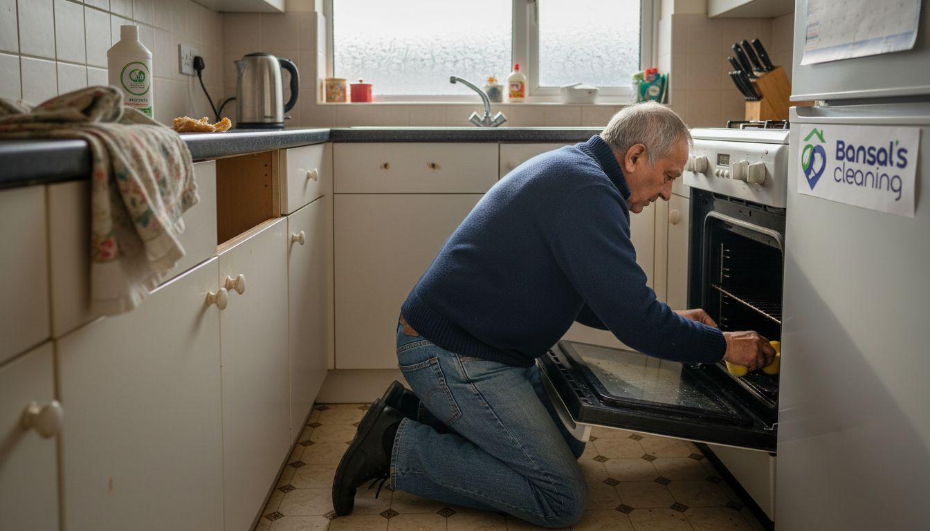Man deep cleaning Essex home kitchen