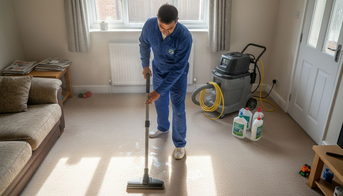 Technician performing carpet extraction cleaning