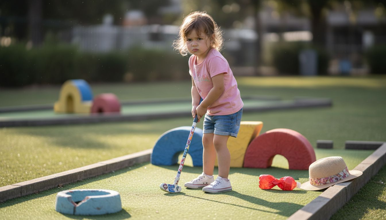 Child practicing golf and hand-eye coordination