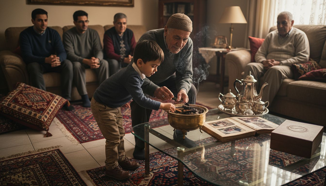 Family burning oud incense at home