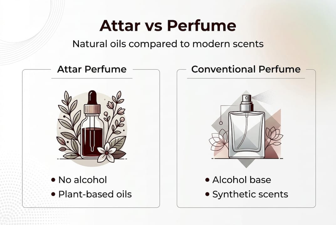 Infographic comparing attar and perfume basics