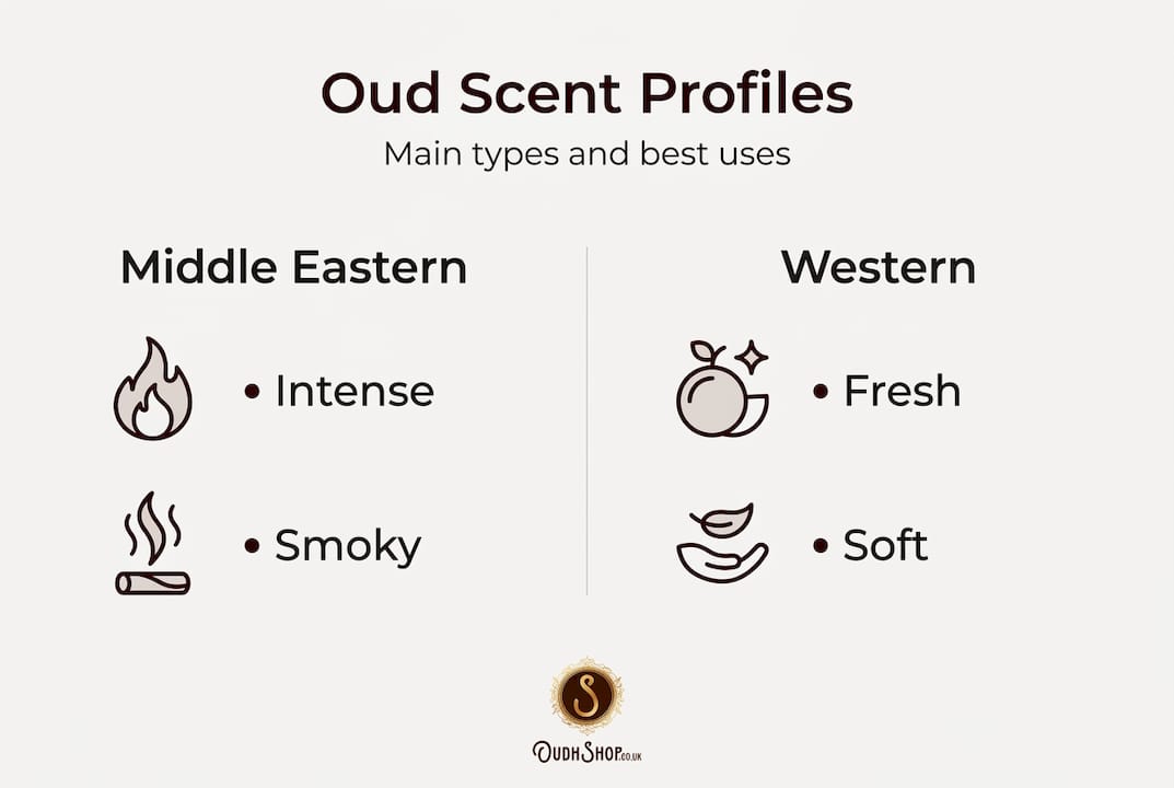 Infographic on oud scent categories and profiles