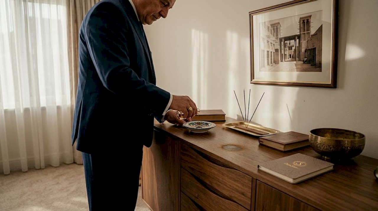 Man preparing oud perfume at home