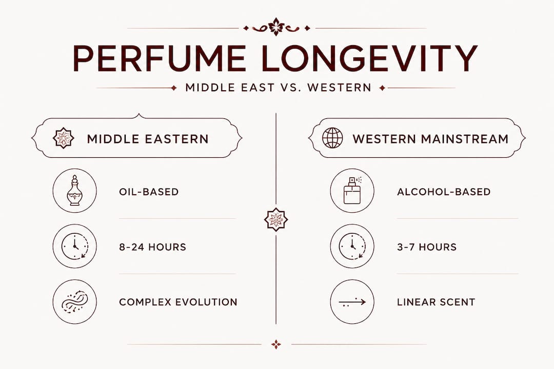 Longevity comparison Middle Eastern vs Western perfumes