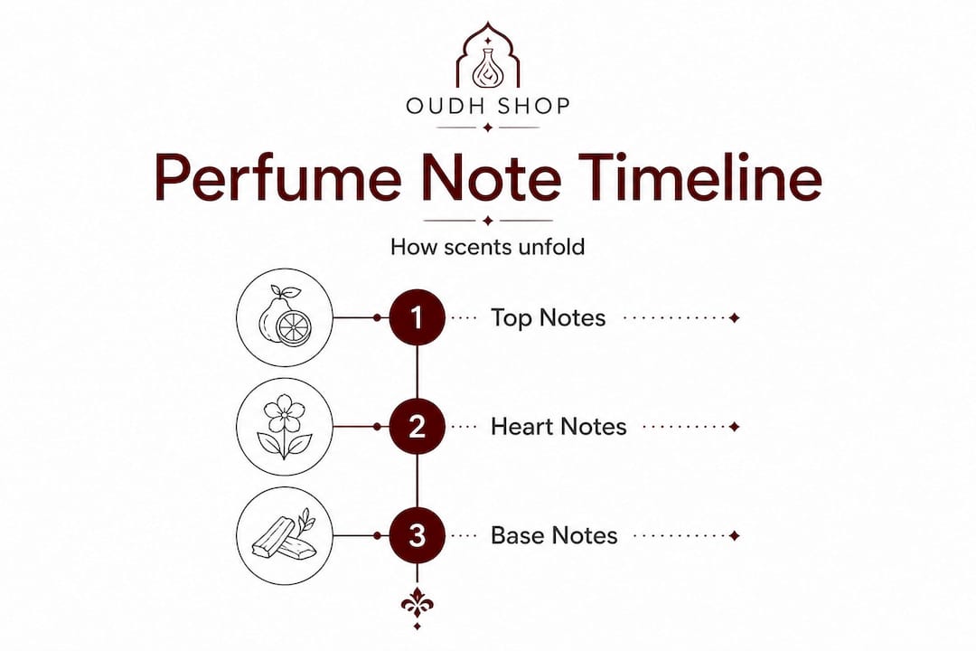 Infographic showing stages of perfume notes timeline