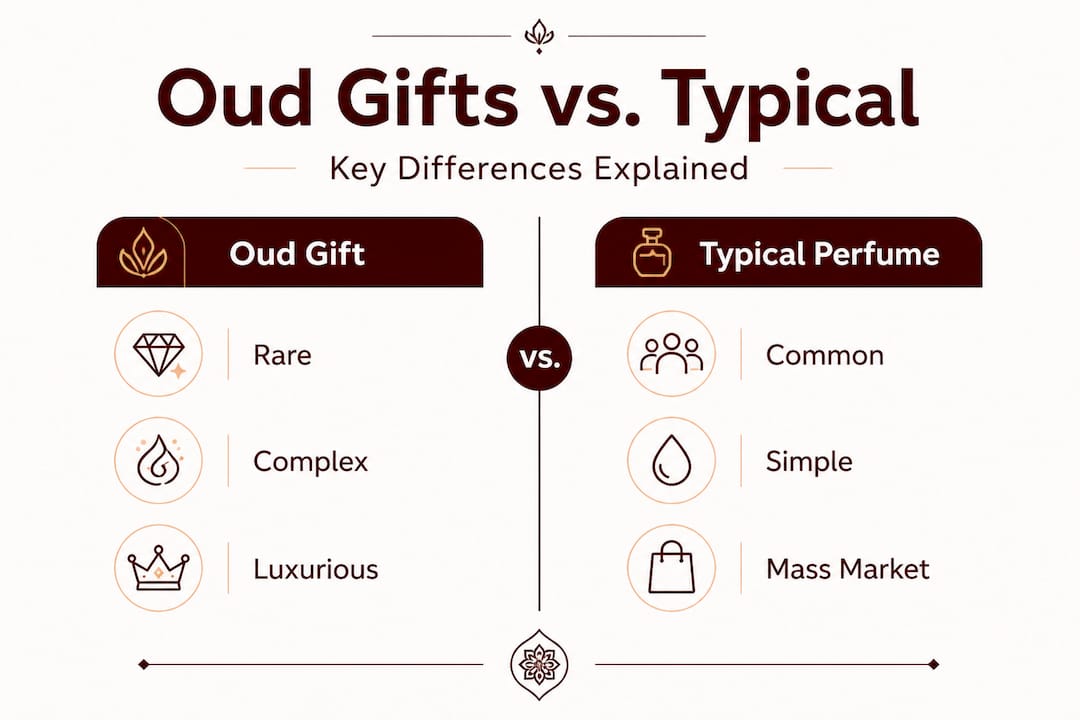 Infographic comparing oud and typical perfume gifts