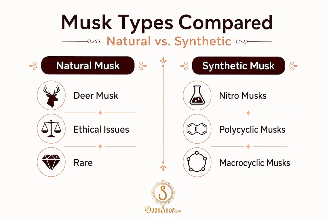 Infographic comparing natural and synthetic musk types