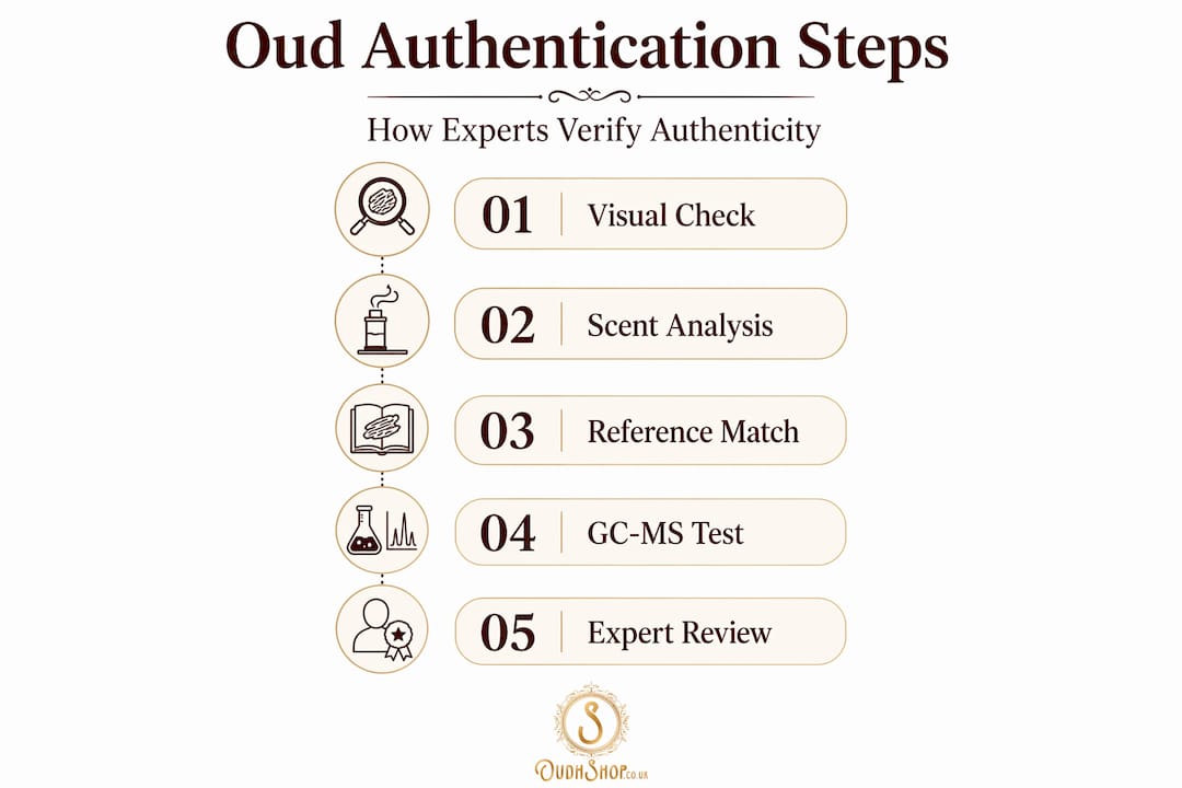 Infographic showing steps to authenticate oud