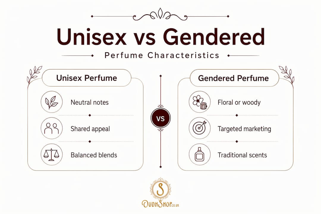 Infographic comparing unisex and gendered perfumes