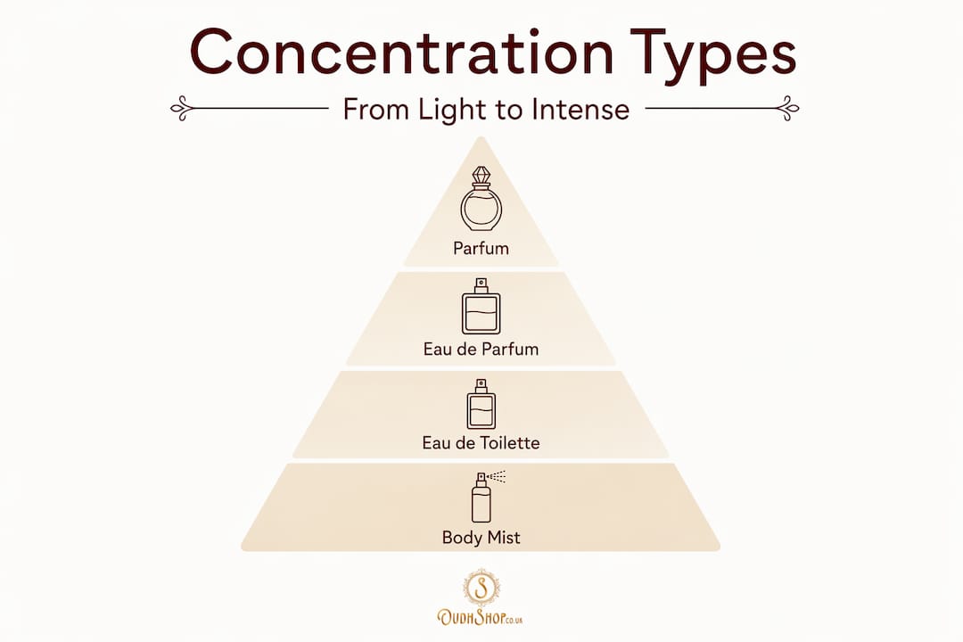 Hierarchy showing fragrance concentration categories