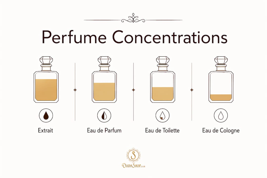 Infographic illustrating perfume concentration tiers