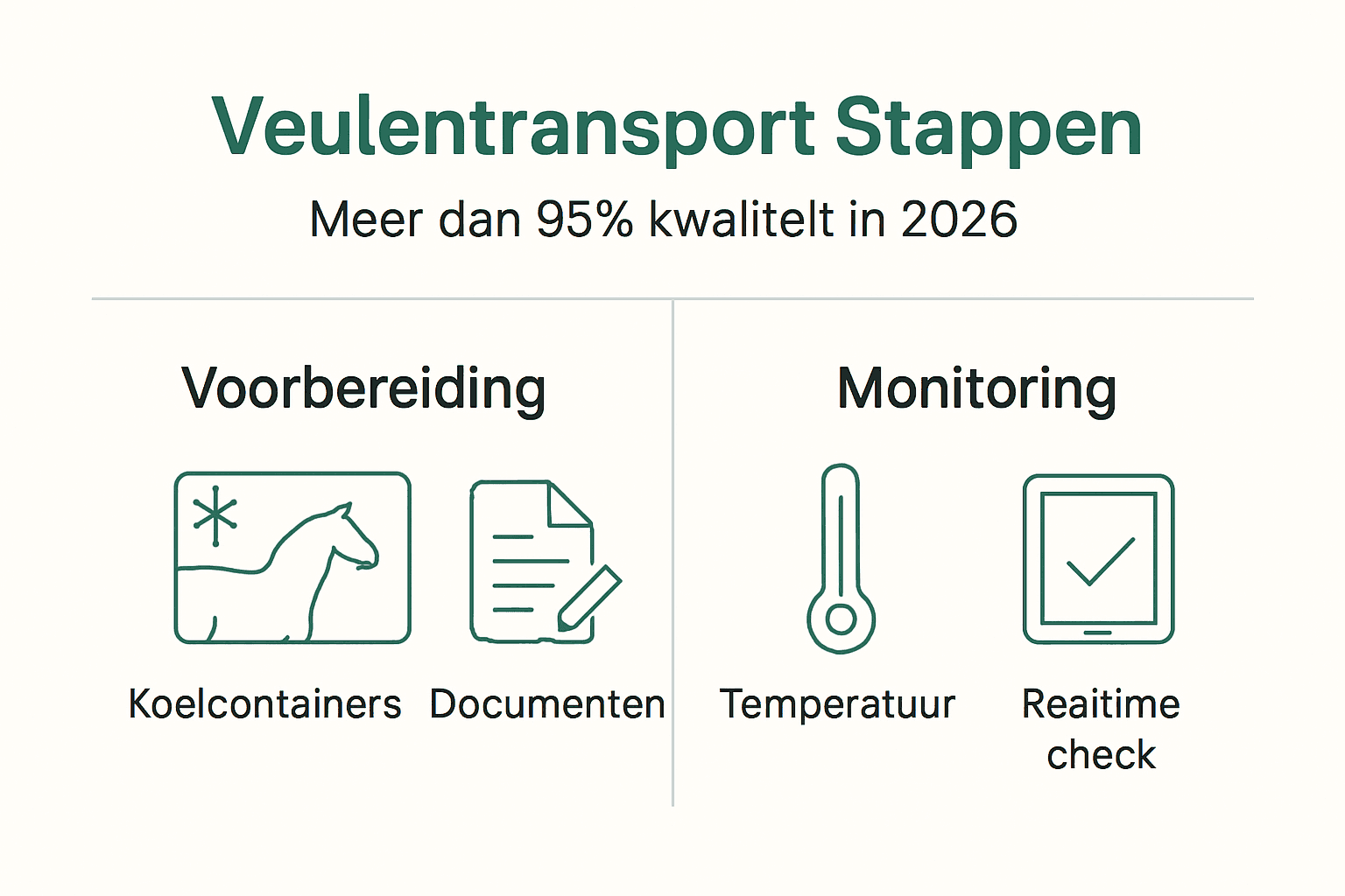 Overzicht: belangrijkste stappen bij het vervoer en de controle van veulens