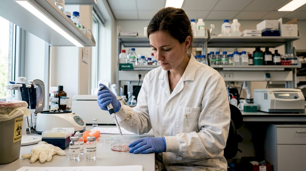 De laborant zorgt ervoor dat de embryo’s op een steriele manier worden voorbereid.