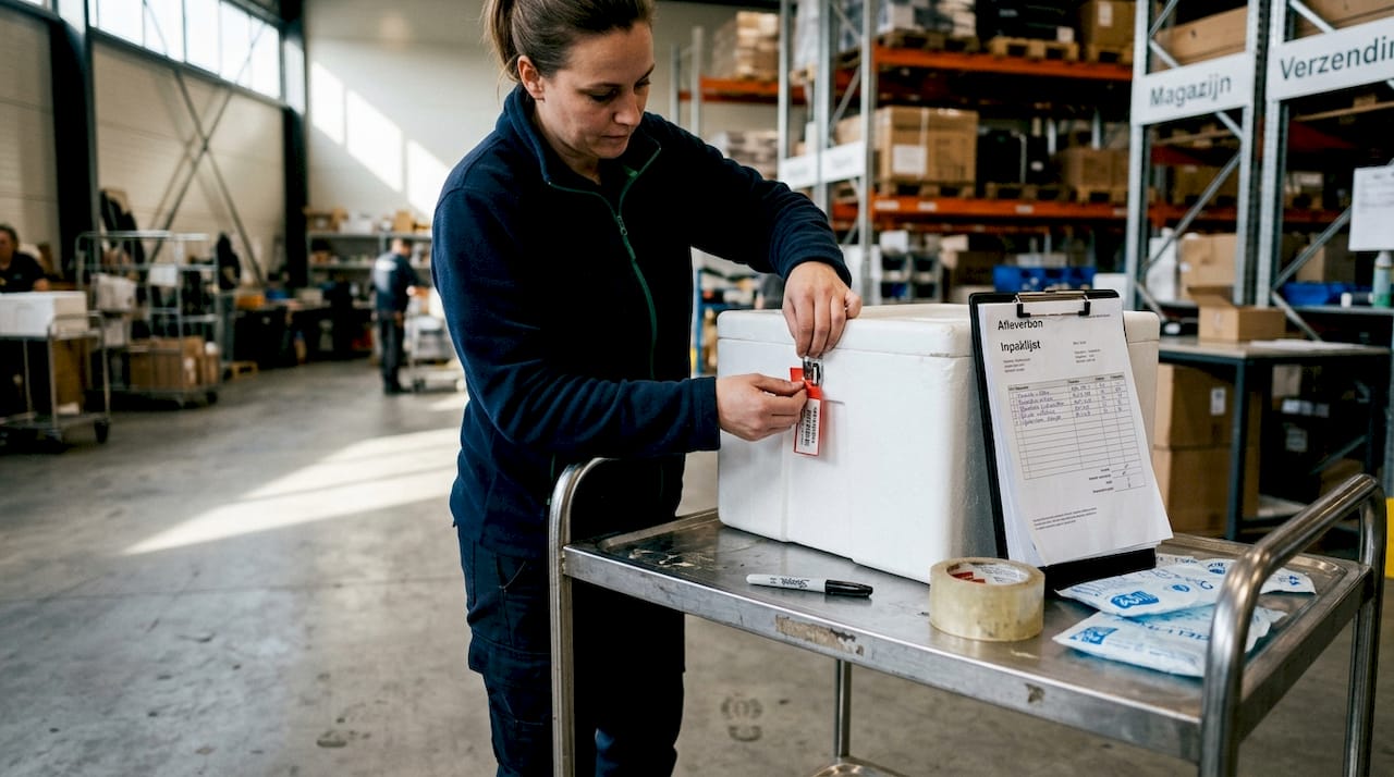 Een medewerker brengt een verzegeling aan op een zeecontainer om deze veilig af te sluiten.