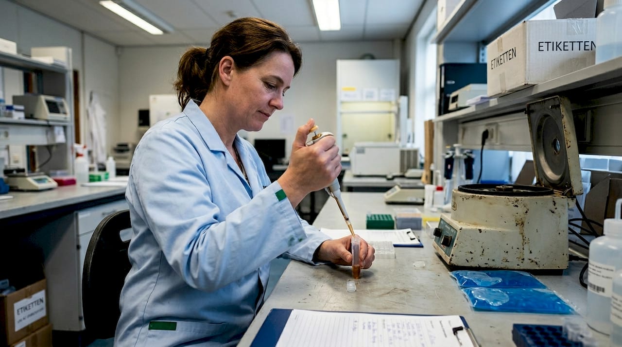 Aan de werkbank bereidt de laborant het fokmateriaal voor.