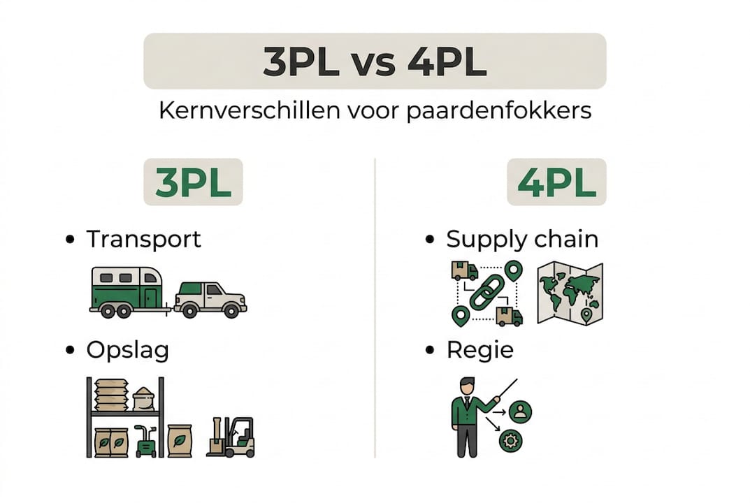 Overzichtelijke infographic die de verschillen tussen 3PL en 4PL in de logistiek binnen de fokkerij helder in kaart brengt.