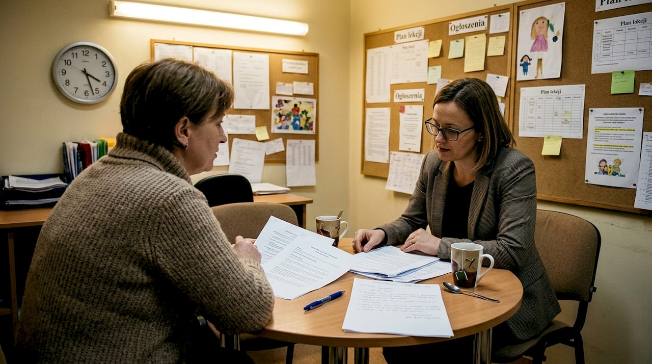 Spotkanie rodzica z wychowawczynią w szkole