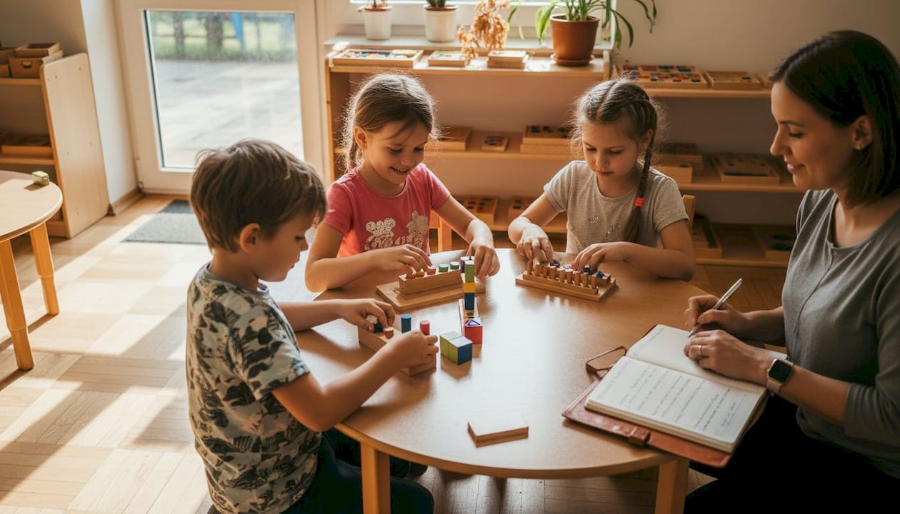 Dzieci uczące się w klasie prowadzonej metodą Montessori