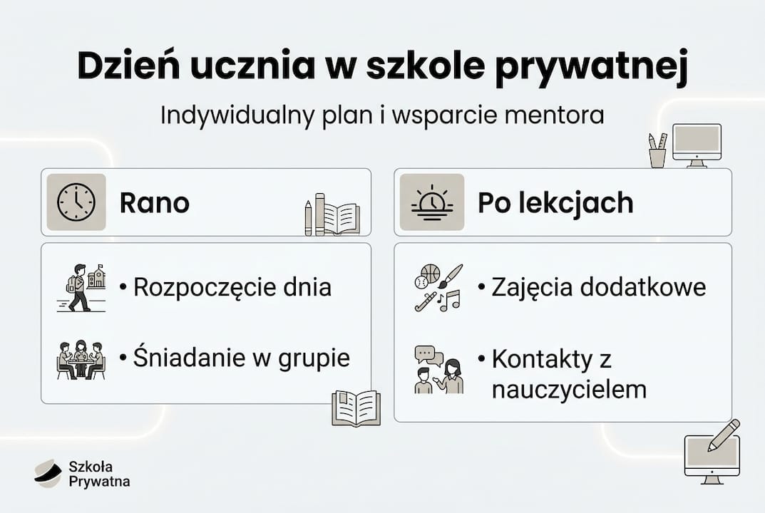 Grafika ilustrująca typowy plan dnia ucznia