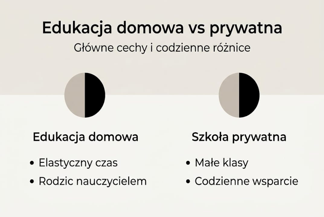 Infografika: edukacja domowa kontra szkoła prywatna – porównanie najważniejszych różnic