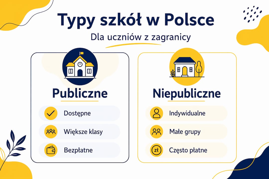 Infografika przedstawiająca różnice między szkołami publicznymi a niepublicznymi