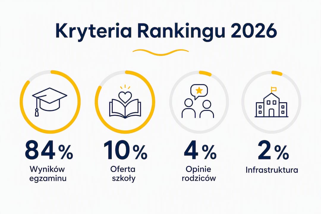 Grafika prezentująca najważniejsze kryteria oceny w rankingu