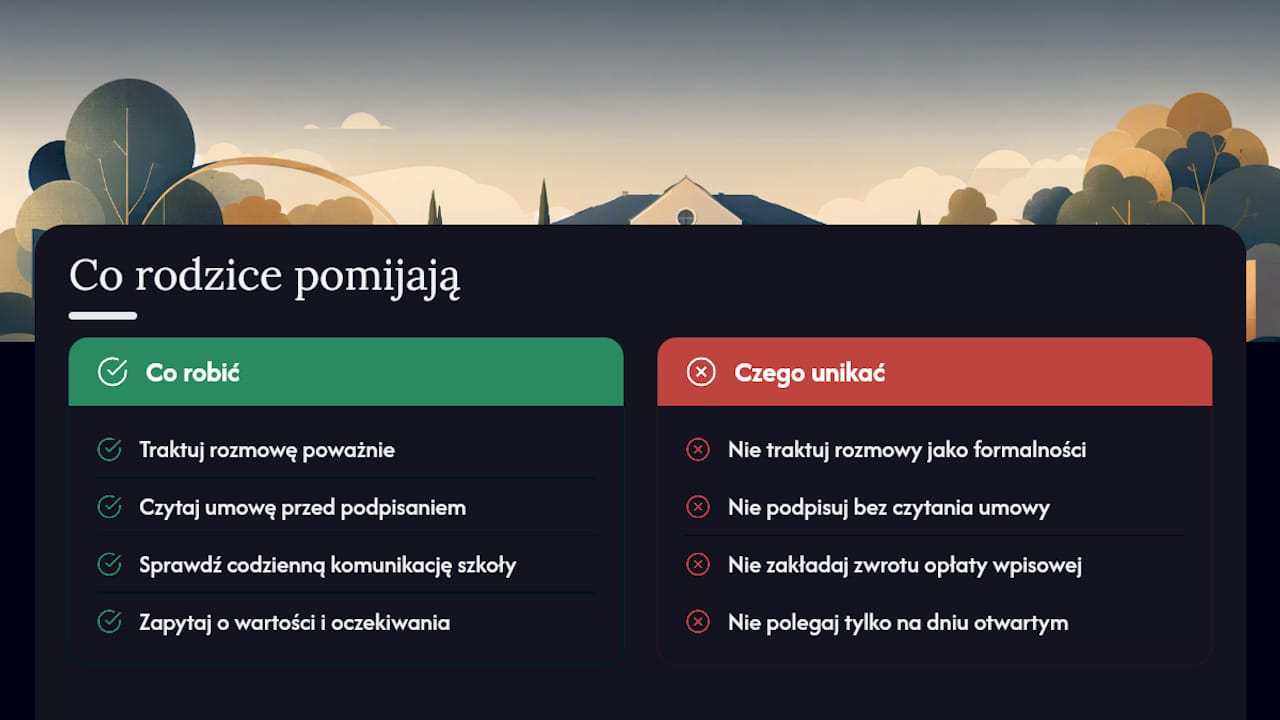 Co rodzice zwykle pomijają przy wyborze szkoły prywatnej — overview diagram