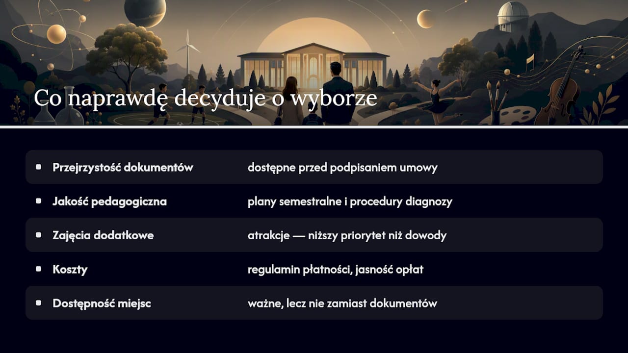 Schemat kryteriów rodziców przy wyborze szkół prywatnych
