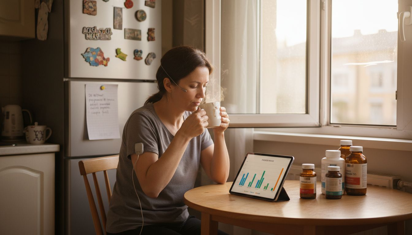 O femeie care își îmbunătățește starea de bine prin neurofeedback și suplimente alimentare