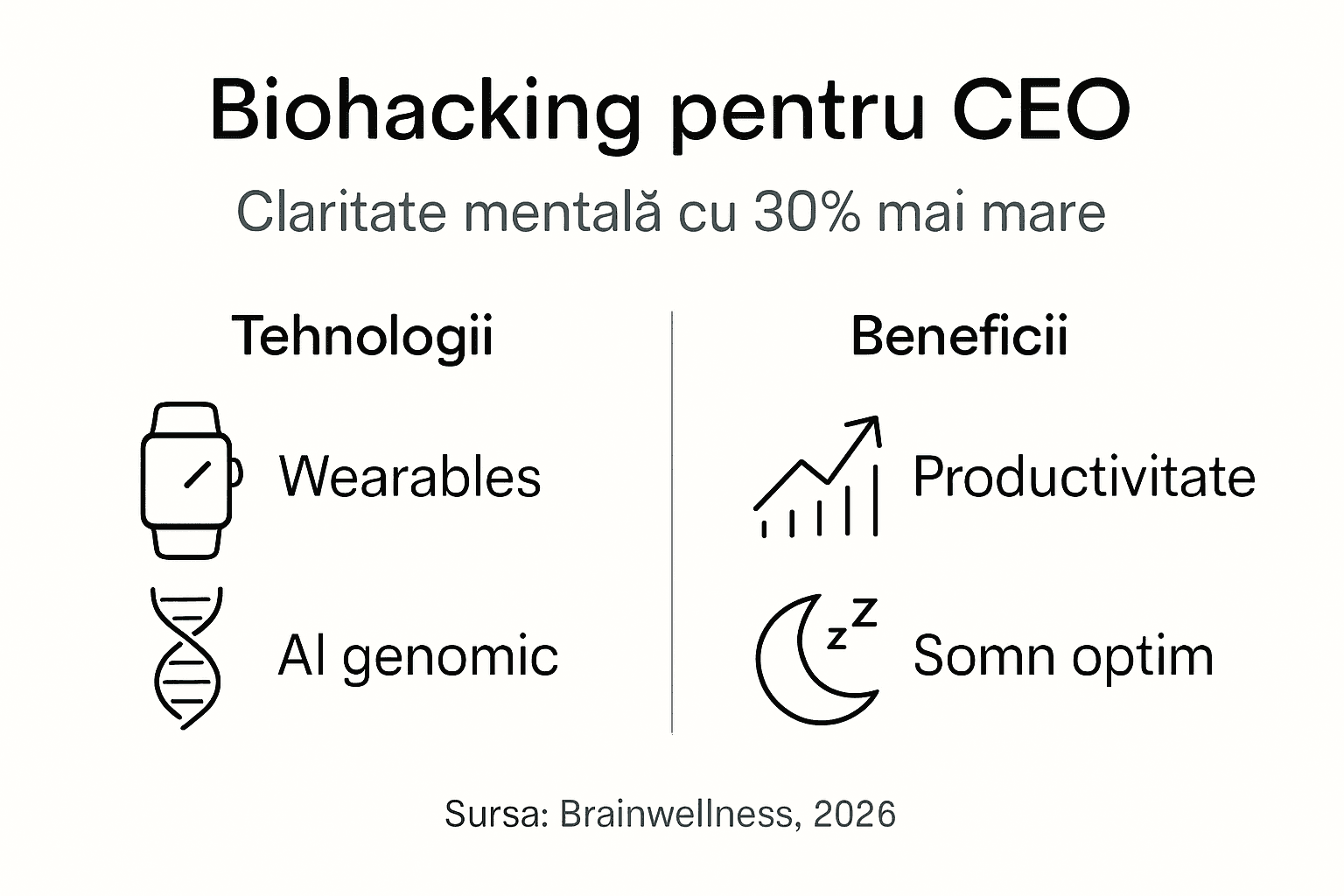 Infografic: Cum pot CEO-ii să folosească biohackingul – tehnologii inovatoare și avantaje concrete