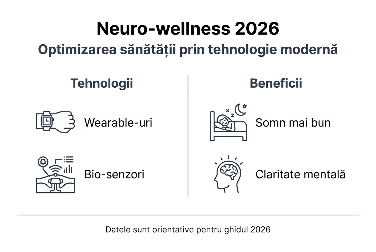 Infografic: Tendințe în neuro-wellness și biohacking pentru 2026 – pe scurt