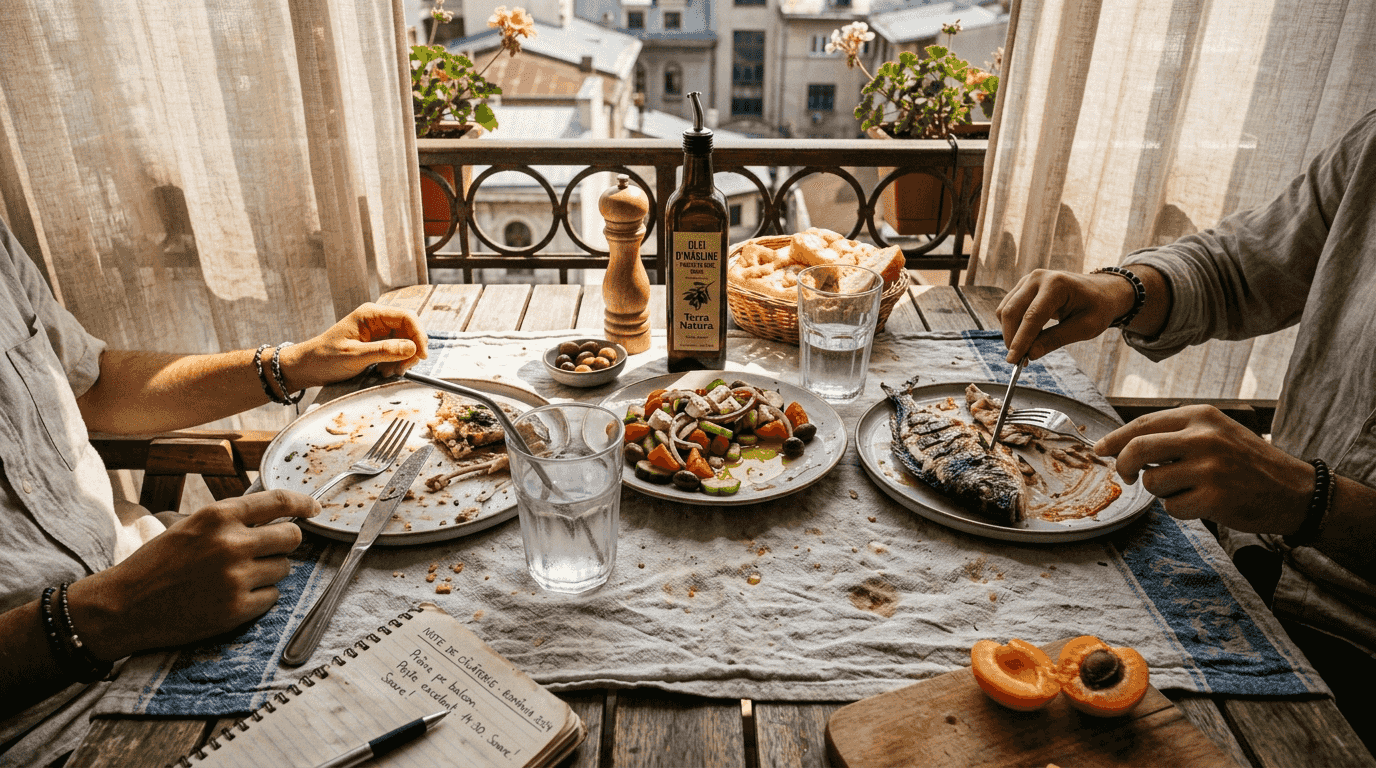 Prânz în stil mediteranean, cu farmecul imperfecțiunilor