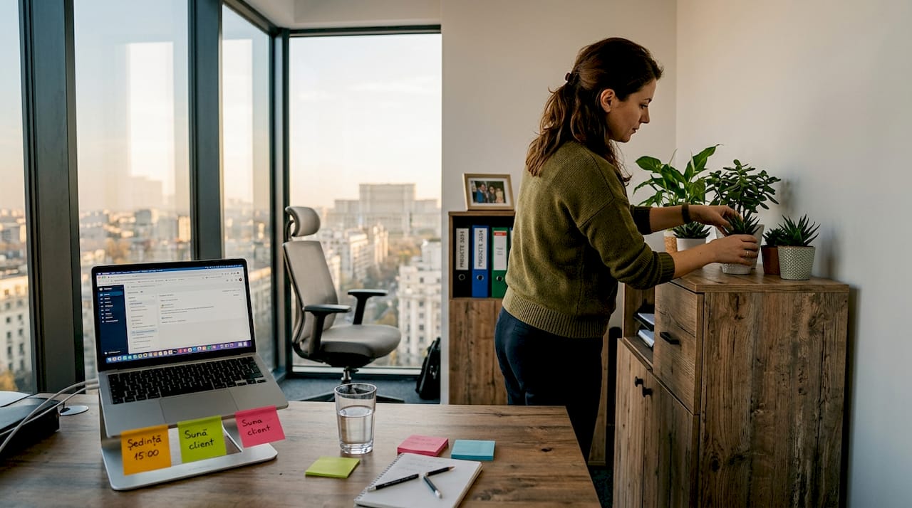 Femeie care creează un spațiu propice pentru echilibru mental și bunăstare