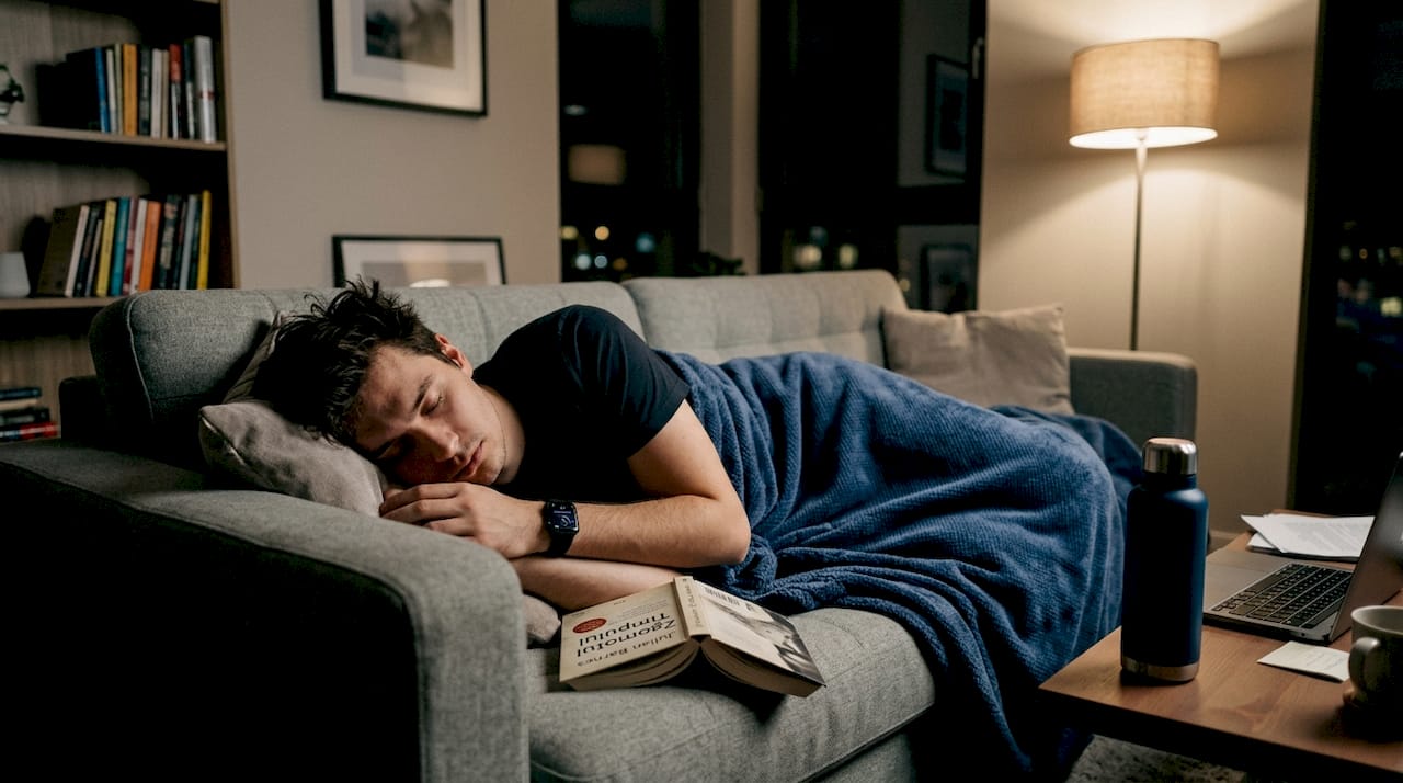 Tânăr relaxându-se, purtând un ceas smart pentru monitorizarea sănătății