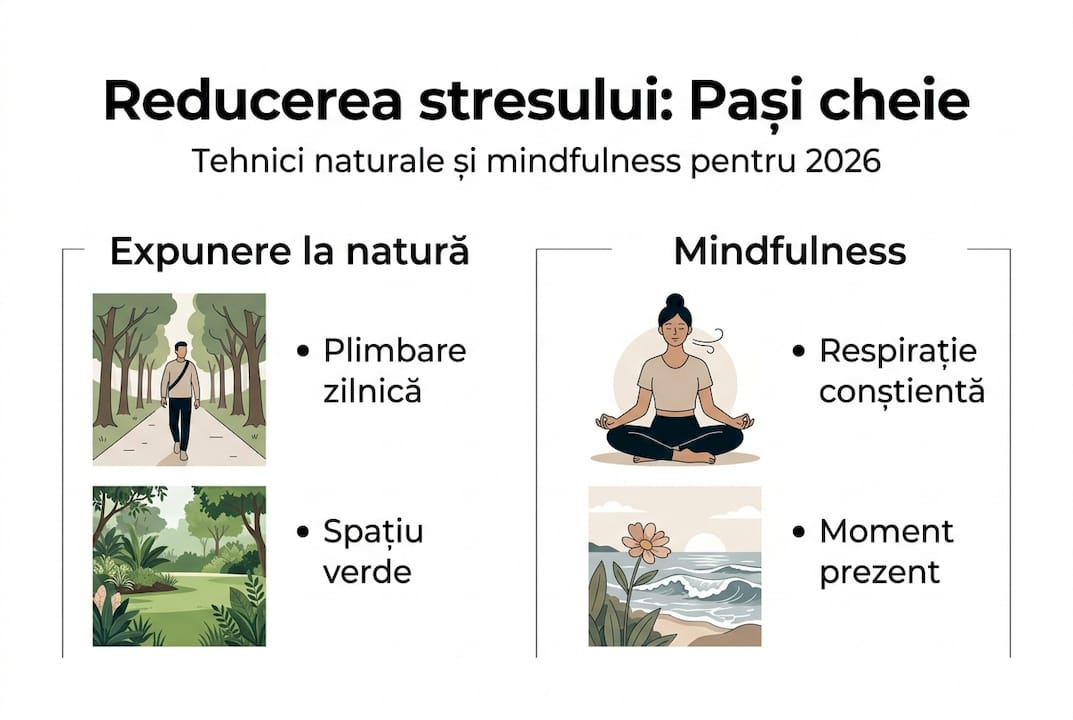 Infografic: cum poți reduce stresul prin conectarea cu natura și exerciții de mindfulness