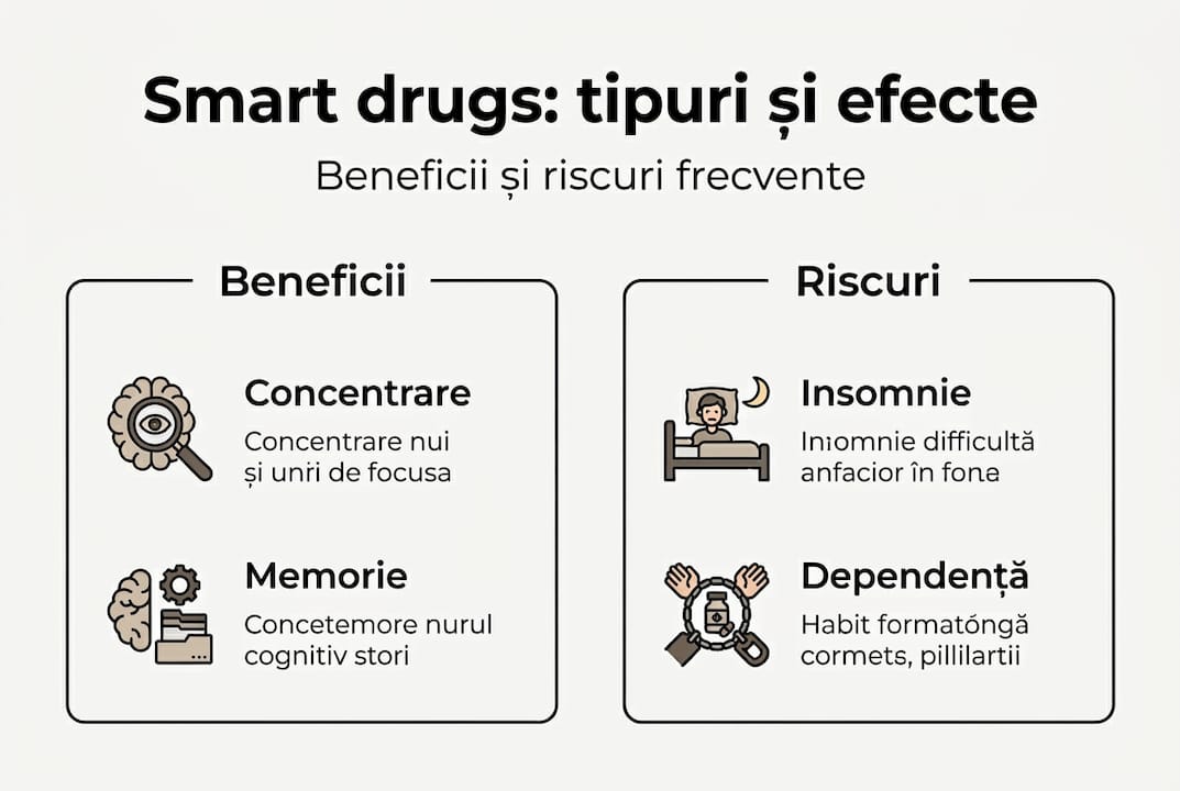 Infografic: Avantajele și posibilele riscuri ale folosirii smart drugs