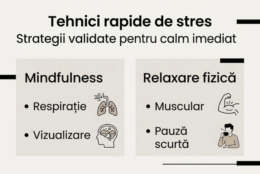 Infografic cu soluții rapide pentru reducerea stresului