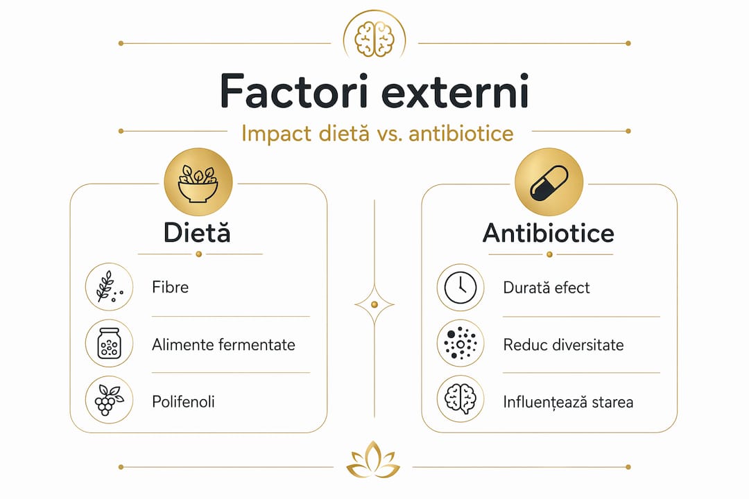 Infografic: Cum influențează alimentația și antibioticele sănătatea microbiomului