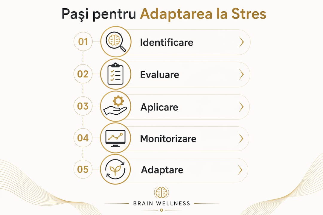 Infografic care prezintă pașii prin care te poți adapta la stres
