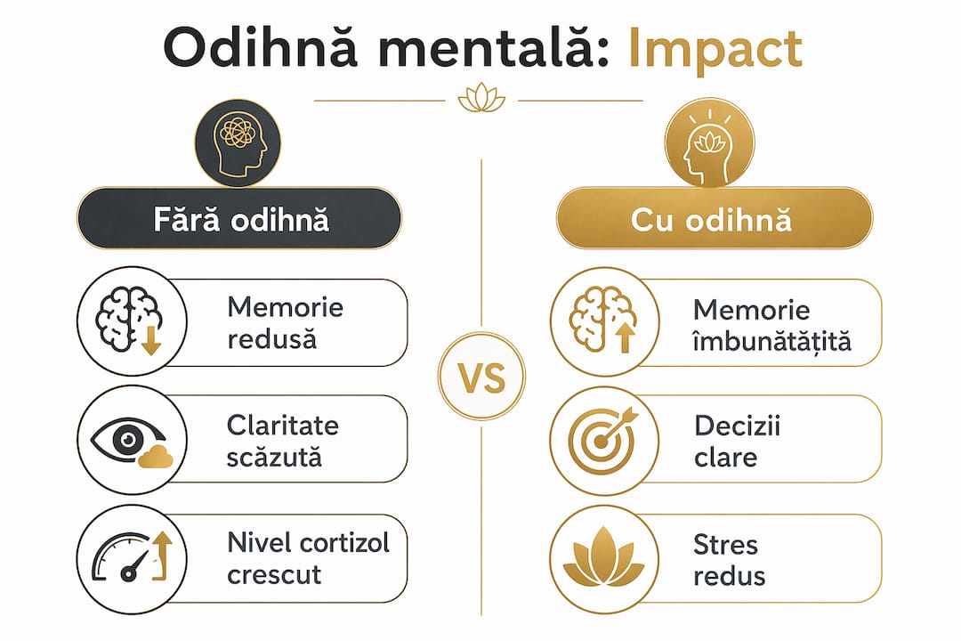 Infografic: Cum influențează odihna mentală starea noastră de bine – o comparație