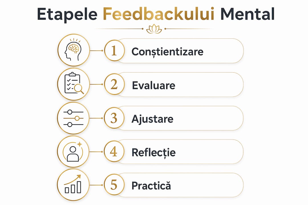 Infografic: pașii esențiali ai procesului de feedback mental