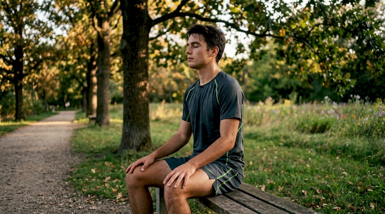 Sportivul își imaginează succesul, concentrându-se în liniște și meditând asupra performanței.