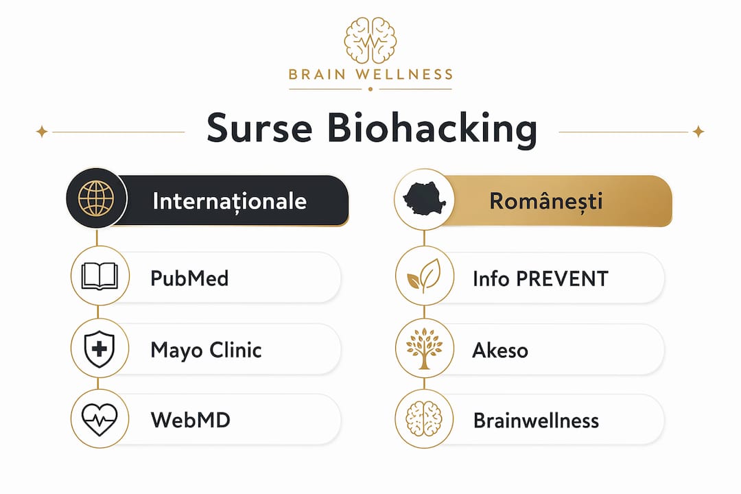 Infografic: comparație între principalele surse de biohacking din România și din străinătate