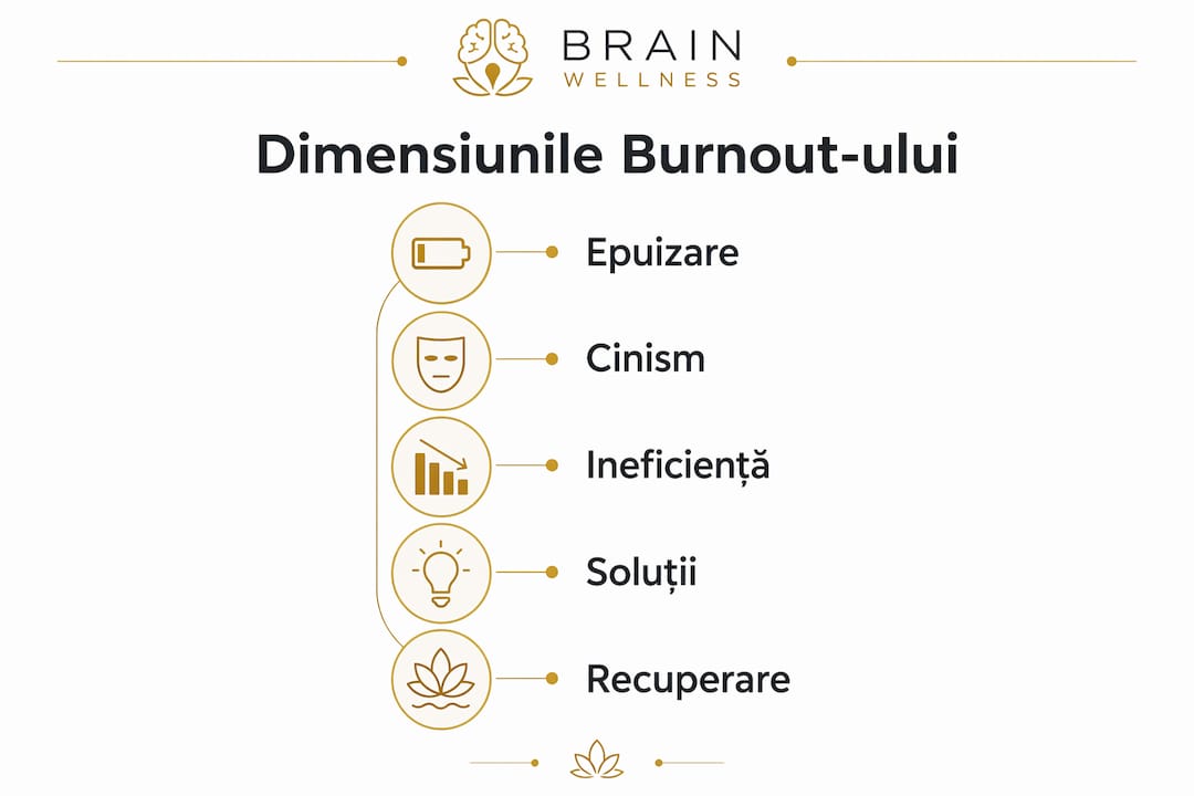 Infografic despre cum se manifestă burnout-ul și care sunt principalele sale faze