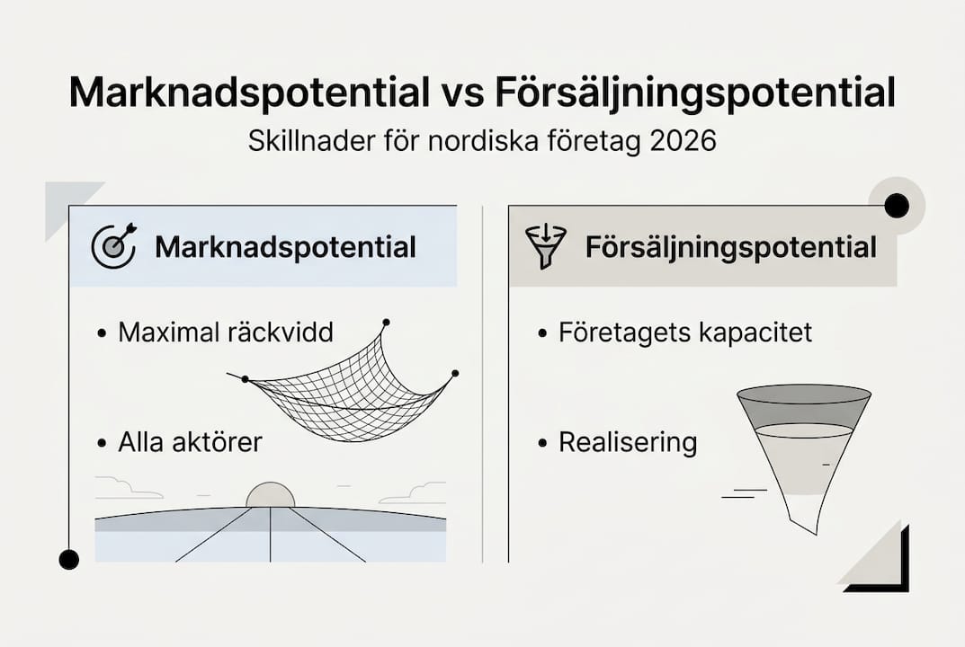 En överskådlig infografik som tydligt belyser skillnaderna mellan marknadspotential och försäljningspotential.