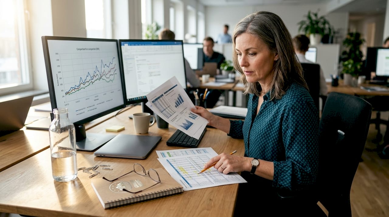 En chef sitter vid skrivbordet och väger olika möjligheter för att expandera verksamheten.