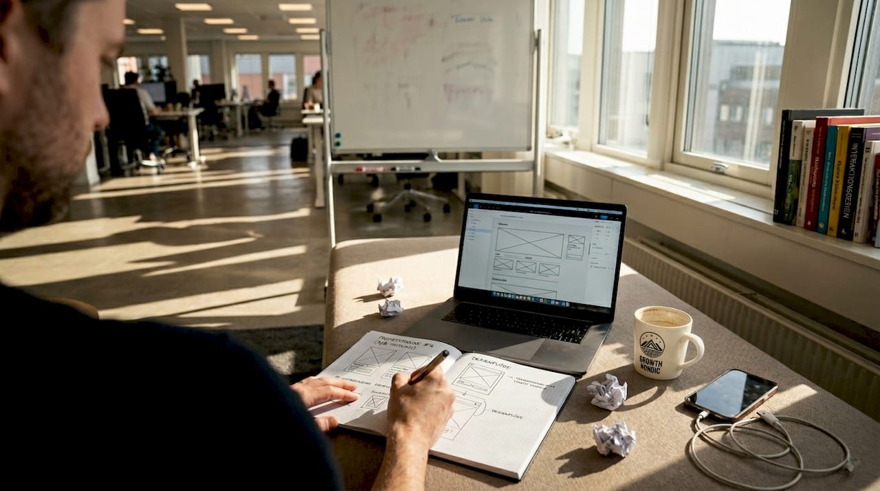 Designer tar fram en första skiss på onboardingflöde för ett SaaS-verktyg