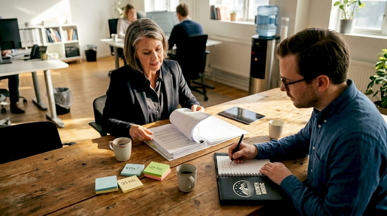 Företagsledningen samlas för att diskutera verksamhetens strategi och göra en noggrann analys av nuläget.