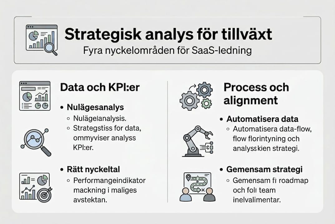 En överskådlig infografik som visar viktiga analysområden för SaaS-företag och hur de kan driva tillväxt.